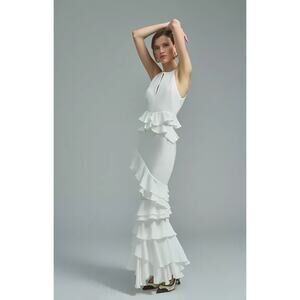 NWT Anthropologie Forever That Girl White Tiered Ruffled Halter Maxi Dress XS